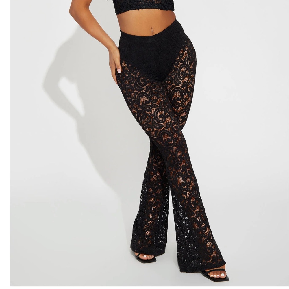 Fashion Nova Leilani Lace Wide Leg Pant - Black